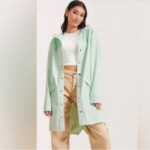 NWT Rains Denmark Long Jacket Mineral Light Green Raincoat Unisex M